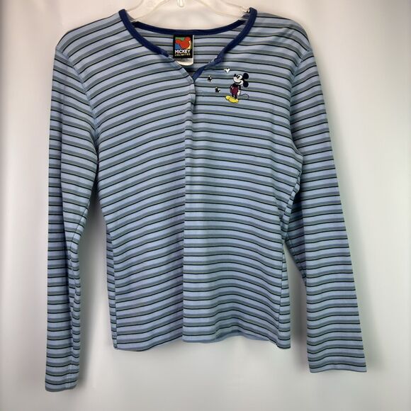 Mickey Unlimited Blue Striped Long Sleeve With Embroidered Mickey Size Medium - Picture 1 of 6